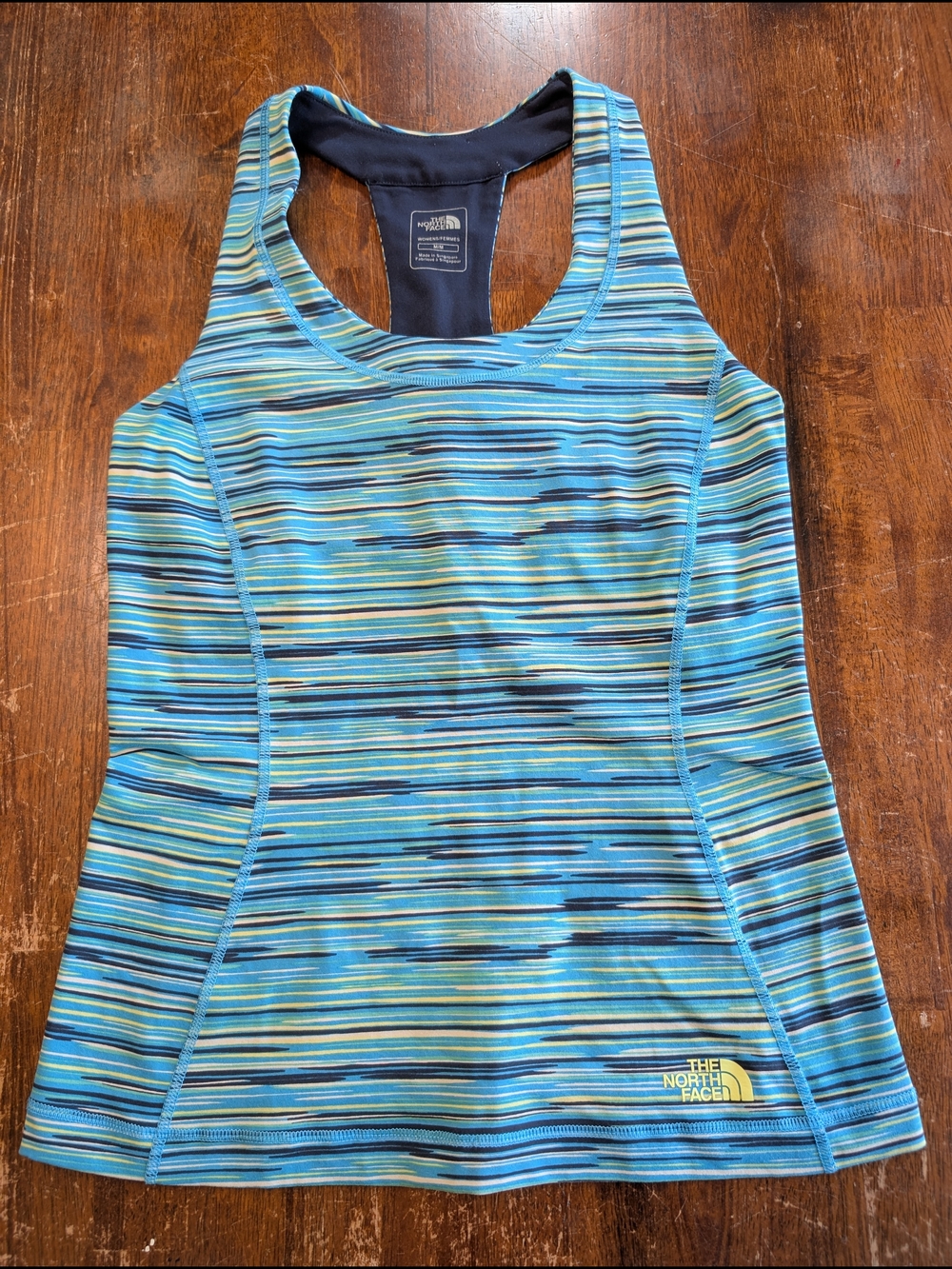 The North Face Racerback Tank Top Vaporwick Blue Built-in Bra Women M Activewear
